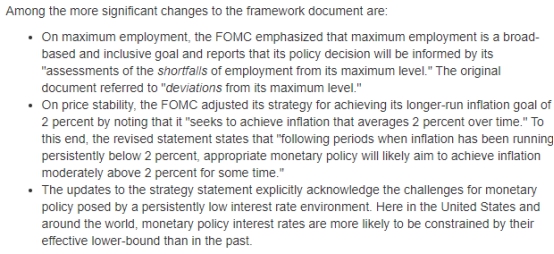 长期低利率时代来了？美联储宣布其关于长期目标和货币政策战略声明的更新（全文翻译）