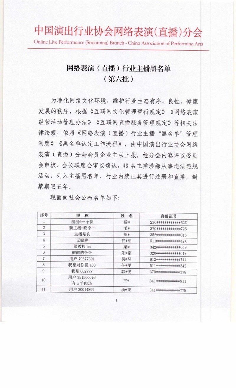 涉嫌从事违法违规活动 48名主播被列入黑名单