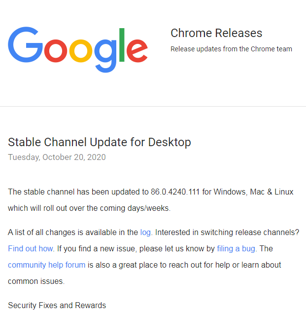 Chrome 86.0.4240.111已修复CVE