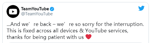 YouTube出现全球性大宕机 官方：正努力解决问题