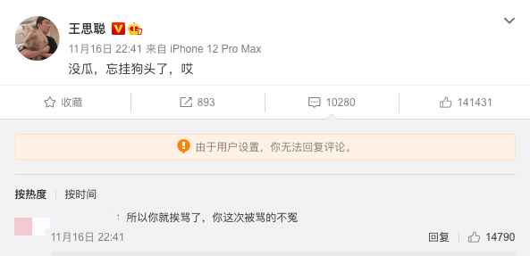 王思聪回应评论半藏森林 称真不怪刘阳忘挂狗头
