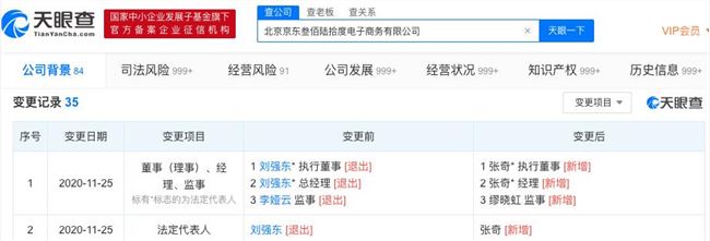 刘强东卸任北京京东叁佰陆拾度电子商务法定代表人等职位