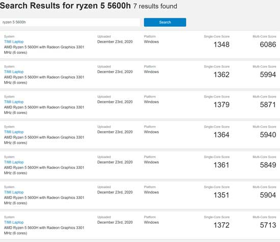 AMD Ryzen5 5600H处理器参数曝光：6核12线程，跑分6086分