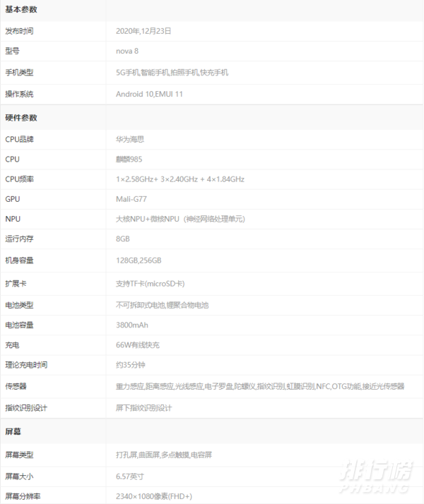 华为nova8参数_华为nova8参数配置详情