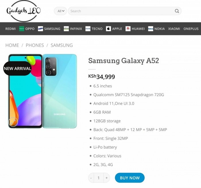 三星Galaxy A52提前现身肯尼亚购物网站（图源来自网络）
