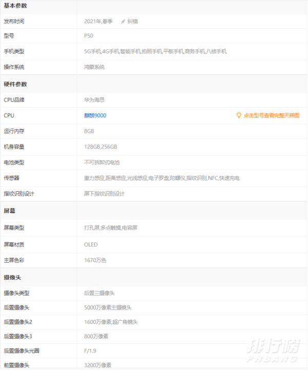 华为p50手机配置_华为p50手机最新参数