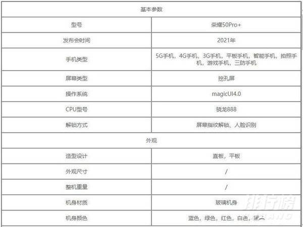 荣耀50pro+参数配置_荣耀50pro+手机参数