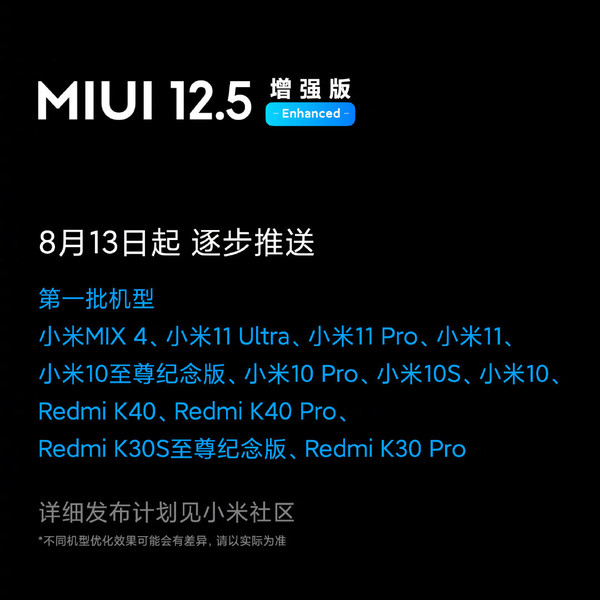 MIUI12.5增强版的优化版本推送计划