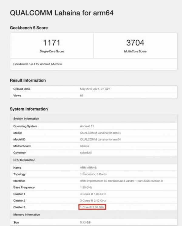 网传骁龙898GeekBench 5跑分（图源来自网络）