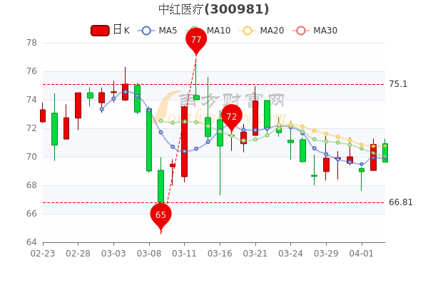 4月7日中红医疗市值116.6亿，尾盘报69.62元